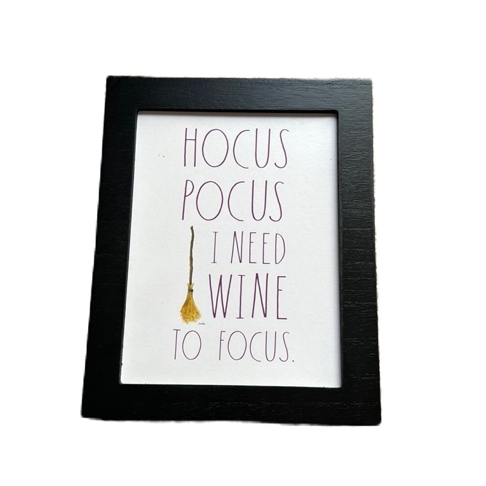 Rae Dunn Halloween Accent Sign Hocus Pocus I Need Wine to Focus NWT Black White